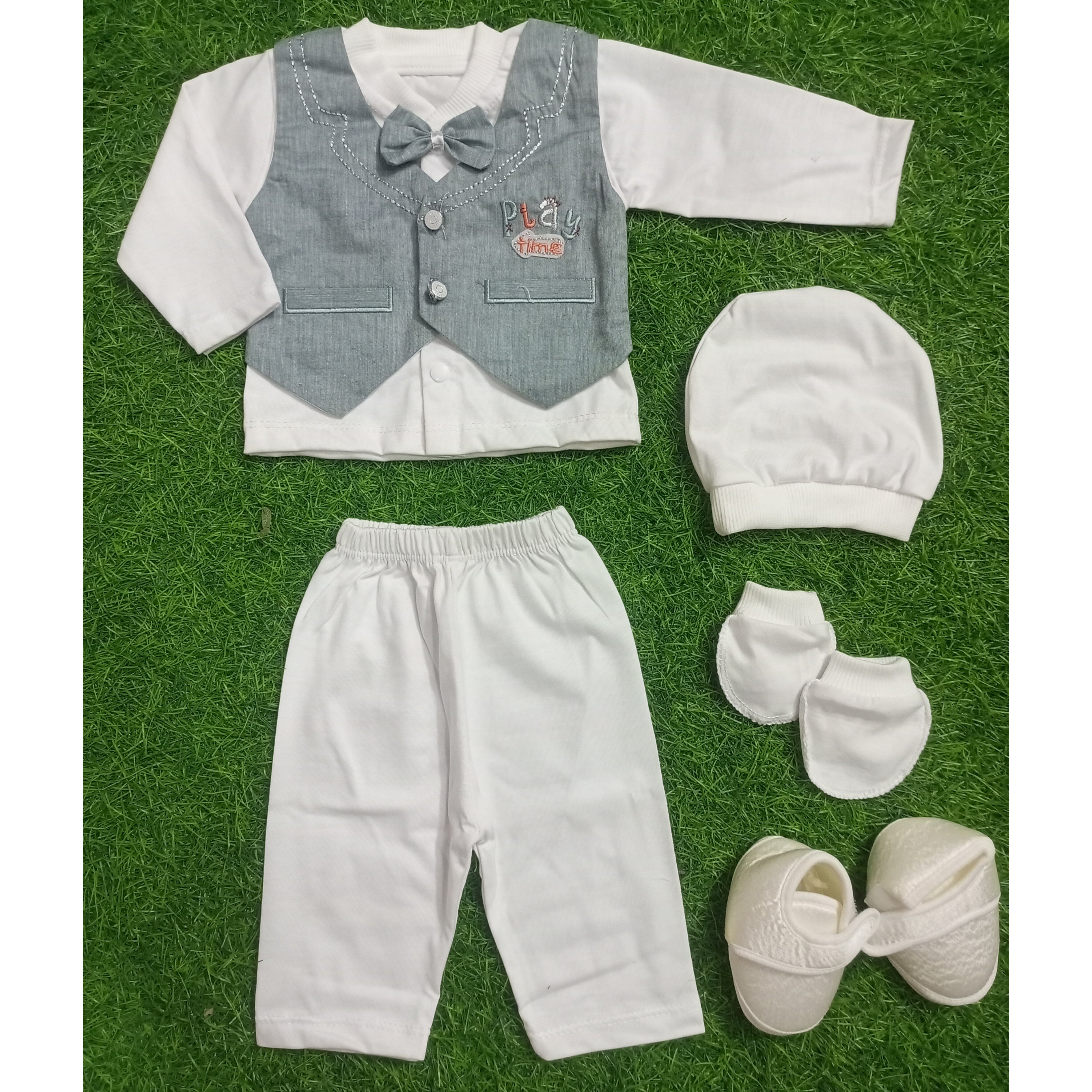 Newborn Baby 5 Pieces Gift Set - Play Time Gray